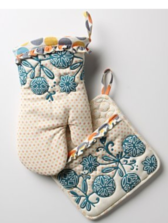 Anthropologie Other - Anthropologie Bohemian Floral Quilted Cotton Potholder And Mitt Set NWOT